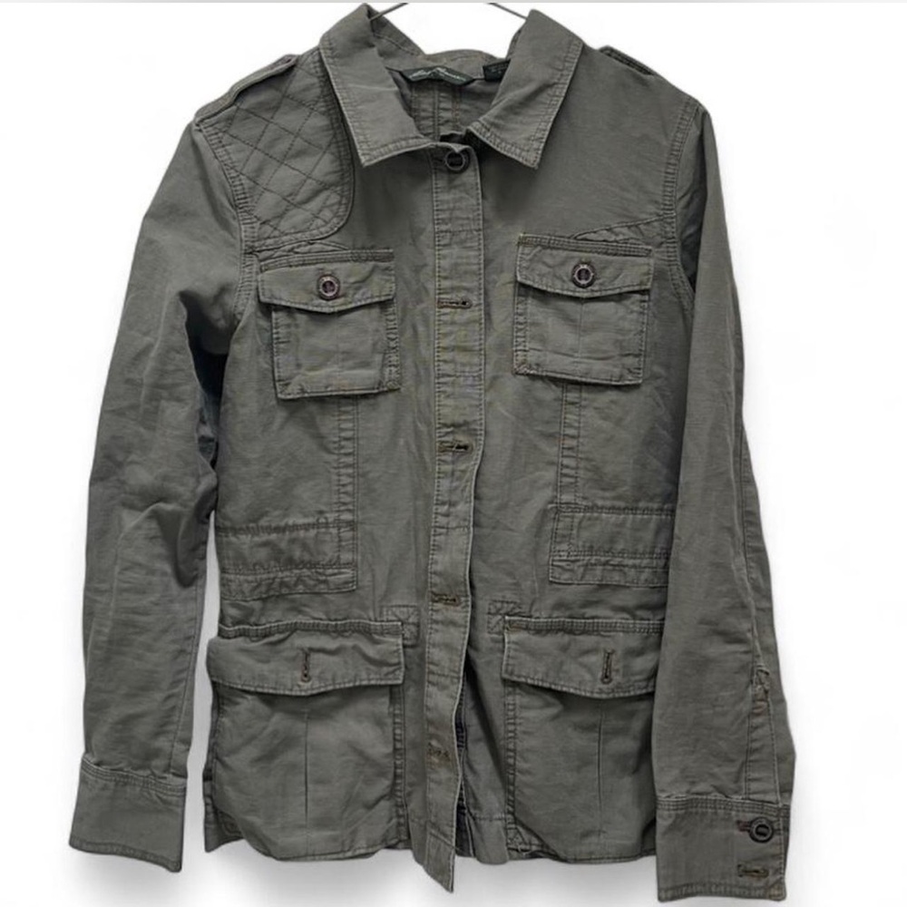 Eddie Bauer Khaki Olive Canvas Green Military Safari Jacket with pockets